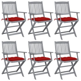 Sillas de jardín plegables 6 uds cojines madera maciza acacia by vidaXL, Garden chairs - Ref: Foro24-3065428, Price: 295,22 €...