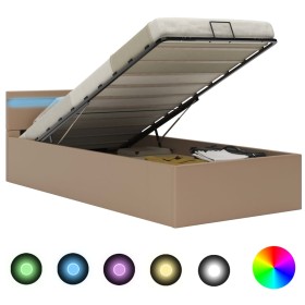 Cama canapé hidráulica LED cuero sintético capuchino 90x200 cm