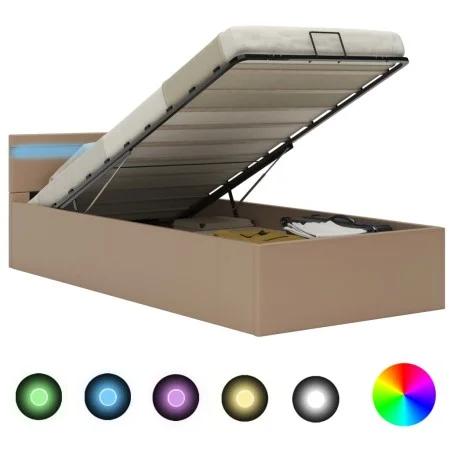 LED-Hydraulikbett aus Kunstleder, Cappuccino, 90 x 200 cm von vidaXL, Betten und Lattenroste - Ref: Foro24-285558, Preis: 254...
