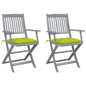 Folding garden chairs 2 pcs cushions solid acacia wood by vidaXL, Garden chairs - Ref: Foro24-3064508, Price: 128,93 €, Disco...