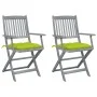Klappbare Gartenstühle, 2 Stück, Kissen aus massivem Akazienholz von vidaXL, Gartenstühle - Ref: Foro24-3064508, Preis: 120,7...