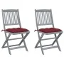 Folding garden chairs 2 pcs cushions solid acacia wood by vidaXL, Garden chairs - Ref: Foro24-3064560, Price: 121,31 €, Disco...