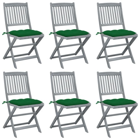 Folding garden chairs 6 pcs solid acacia wood cushions by vidaXL, Garden chairs - Ref: Foro24-3065454, Price: 335,75 €, Disco...
