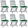 Folding garden chairs 6 pcs solid acacia wood cushions by vidaXL, Garden chairs - Ref: Foro24-3065454, Price: 335,75 €, Disco...