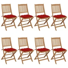 8 pcs folding garden chairs and solid acacia wood cushions by vidaXL, Garden chairs - Ref: Foro24-3075042, Price: 376,24 €, D...