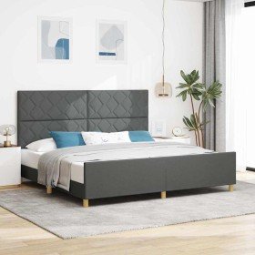 Estructura de cama con cabecera Gris oscuro 200 x 200 cm tela Estructura de cama con cabecera Gris oscuro 200 x 200 cm tela