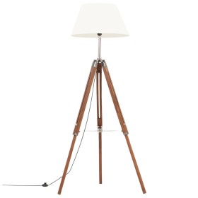 Lámpara de trípode madera maciza de teca marrón y blanco 141 cm de vidaXL, Lámparas - Ref: Foro24-288077, Precio: 100,09 €, D...