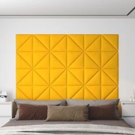 Paneles de pared 12 uds terciopelo amarillo 30x30 cm 0,54 m²