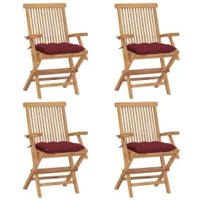 Garden chairs 4 pcs teak wood with red cushions by vidaXL, Garden chairs - Ref: Foro24-3065641, Price: 357,01 €, Discount: %
