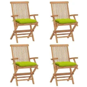 Gartenstühle 4 Stück aus Teakholz und hellgrünen Kissen von vidaXL, Gartenstühle - Ref: Foro24-3065643, Preis: 357,01 €, Raba...