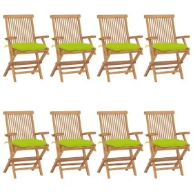 Sillas de jardín 8 uds madera teca con cojines verde brillante de vidaXL, Sillas de jardín - Ref: Foro24-3072915, Precio: 615...