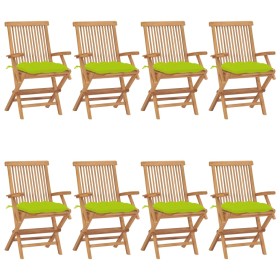Sillas de jardín 8 uds madera teca con cojines verde brillante de vidaXL, Sillas de jardín - Ref: Foro24-3072915, Precio: 624...