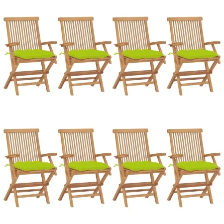 Sillas de jardín 8 uds madera teca con cojines verde brillante de vidaXL, Sillas de jardín - Ref: Foro24-3072915, Precio: 625...