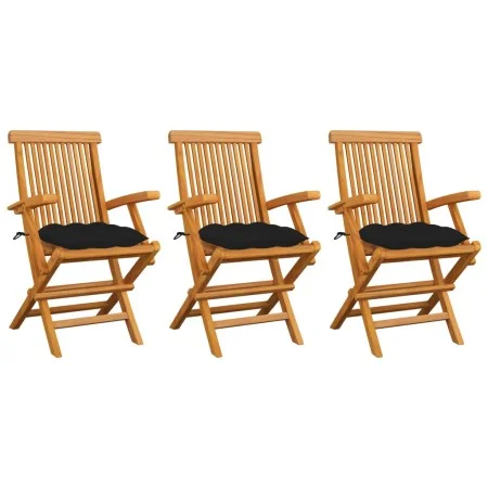 Garden chairs 3 pcs solid teak wood with black cushions by vidaXL, Garden chairs - Ref: Foro24-3062536, Price: 234,16 €, Disc...