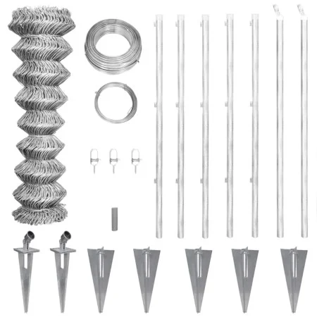 Valla metálica con estacas postes acero galvanizado 15x1,5 m de vidaXL, Paneles de vallas - Ref: Foro24-141505, Precio: 190,4...