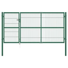 Garden fence gate with green steel posts 350x140 cm by vidaXL, garden gates - Ref: Foro24-142571, Price: 496,14 €, Discount: %