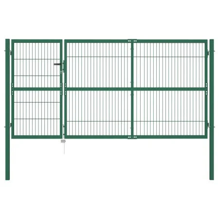 Puerta de valla de jardín con postes acero verde 350x140 cm de vidaXL, Puertas de jardín - Ref: Foro24-142571, Precio: 497,09...