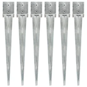 Ground spikes 6 pcs silver galvanized steel 12x12x89 cm by vidaXL, Spikes for anchoring in the ground - Ref: Foro24-145426, P...