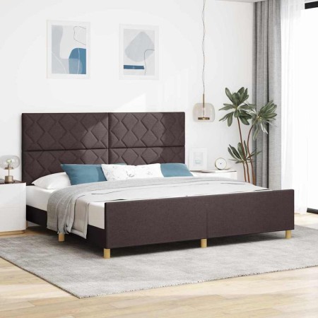 Estructura de cama con cabecera Marrón oscuro 200 x 200 cm tela