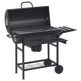 Parrilla de barril ruedas y estantes acero negro 115x85x95 cm de vidaXL, Barbacoas - Ref: Foro24-313636, Precio: 174,82 €, De...