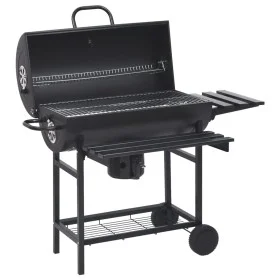 Parrilla de barril ruedas y estantes acero negro 115x85x95 cm de vidaXL, Barbacoas - Ref: Foro24-313636, Precio: 164,68 €, De...