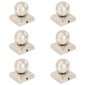 Tapas para postes 6 uds acero inoxidable globo final 71x71 mm de vidaXL, Accesorios para rejas y vallas - Ref: Foro24-145493,...