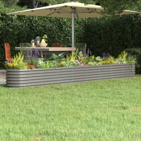 Grau pulverbeschichteter Blumenbeet-Pflanzkasten aus Stahl, 332 x 40 x 36 cm von vidaXL, Töpfe und Pflanzgefäße - Ref: Foro24...