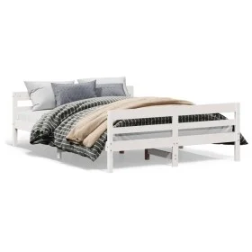 Bed frame with white pine wood headboard 140x200 cm by vidaXL, Beds and slatted bases - Ref: Foro24-842787, Price: 162,15 €, ...