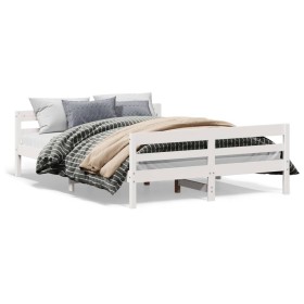 Estructura de cama con cabecero madera pino blanco 140x200 cm de vidaXL, Camas y somieres - Ref: Foro24-842787, Precio: 169,1...
