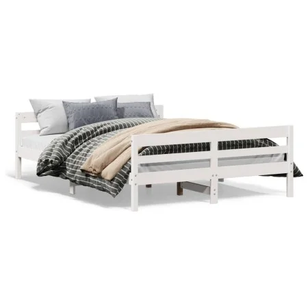Bed frame with white pine wood headboard 140x200 cm by vidaXL, Beds and slatted bases - Ref: Foro24-842787, Price: 162,15 €, ...