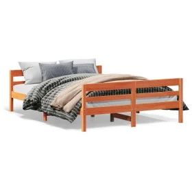 Estructura cama con cabecero madera pino marrón cera 120x200 cm de vidaXL, Camas y somieres - Ref: Foro24-842793, Precio: 123...
