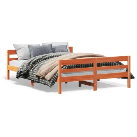 Bed frame with wax brown pine wood headboard 120x200 cm by vidaXL, Beds and slatted bases - Ref: Foro24-842793, Price: 123,04...