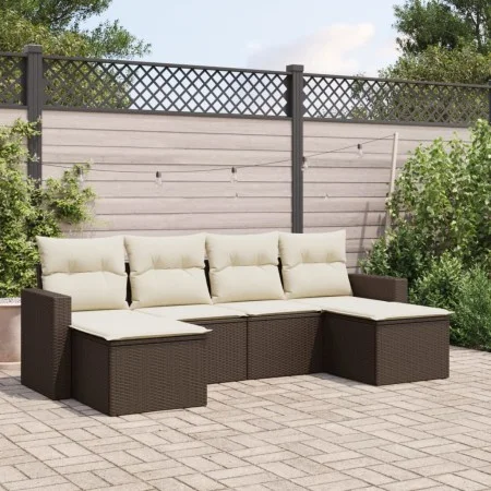 6-piece garden sofa set and brown synthetic rattan cushions by vidaXL, Modular outdoor sofas - Ref: Foro24-3251660, Price: 36...