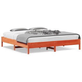 Estructura de cama madera maciza pino marrón cera 180x200 cm