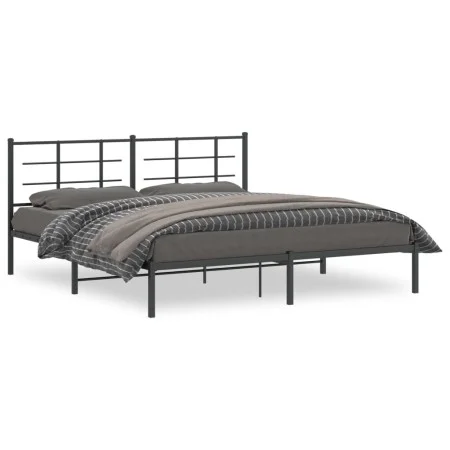 Bed frame with black metal headboard 183x213 cm by vidaXL, Beds and slatted bases - Ref: Foro24-355566, Price: 105,60 €, Disc...