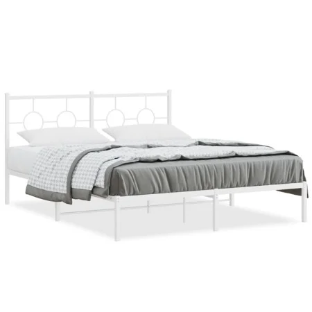 Bettgestell aus Metall mit weißem Kopfteil 150x200 cm von vidaXL, Betten und Lattenroste - Ref: Foro24-376277, Preis: 101,85 ...