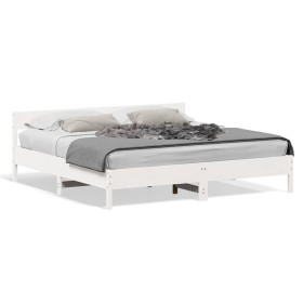 Solid white pine wood headboard bed frame 180x200 cm by vidaXL, Beds and slatted bases - Ref: Foro24-3216213, Price: 202,05 €...