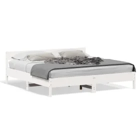 Solid white pine wood headboard bed frame 180x200 cm by vidaXL, Beds and slatted bases - Ref: Foro24-3216213, Price: 199,49 €...