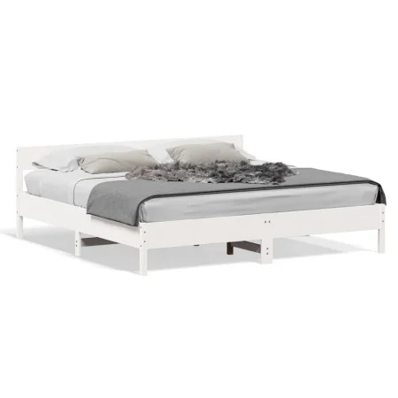 Estructura cama cabecero madera maciza pino blanco 180x200 cm de vidaXL, Camas y somieres - Ref: Foro24-3216213, Precio: 199,...