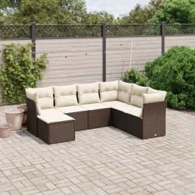 7-piece garden sofa set with brown PE rattan cushions by vidaXL, Garden sets - Ref: Foro24-3263219, Price: 455,38 €, Discount: %