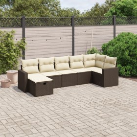 7-piece garden sofa set with brown PE rattan cushions by vidaXL, Garden sets - Ref: Foro24-3263509, Price: 464,86 €, Discount: %