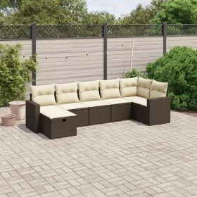 7-teiliges Gartensofa-Set mit braunen PE-Rattan-Kissen von vidaXL, Gartensets - Ref: Foro24-3263509, Preis: 457,51 €, Rabatt: %