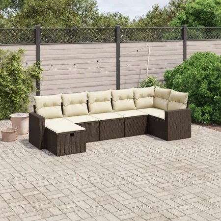 7-teiliges Gartensofa-Set mit braunen PE-Rattan-Kissen von vidaXL, Gartensets - Ref: Foro24-3263509, Preis: 457,51 €, Rabatt: %