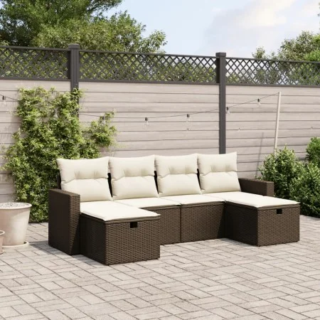 6-teilige Gartensofagarnitur und braune synthetische Rattankissen von vidaXL, Gartensets - Ref: Foro24-3263549, Preis: 368,72...