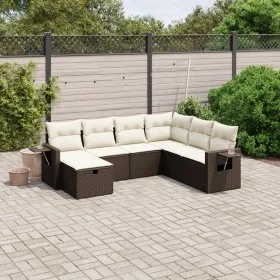 7-teiliges Gartensofa-Set mit braunen PE-Rattan-Kissen von vidaXL, Gartensets - Ref: Foro24-3263839, Preis: 462,67 €, Rabatt: %