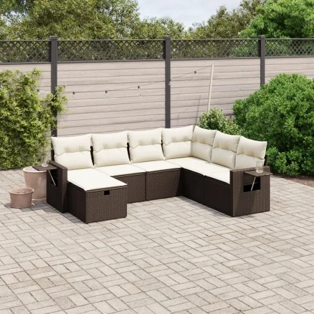 7-piece garden sofa set with brown PE rattan cushions by vidaXL, Garden sets - Ref: Foro24-3263839, Price: 462,67 €, Discount: %