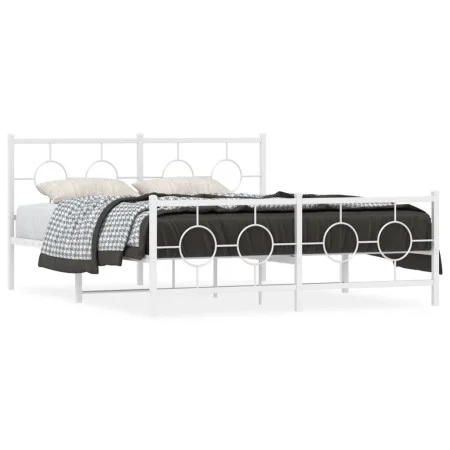 Metal bed frame with headboard and white footboard 160x200 cm by vidaXL, Beds and slatted bases - Ref: Foro24-376296, Price: ...