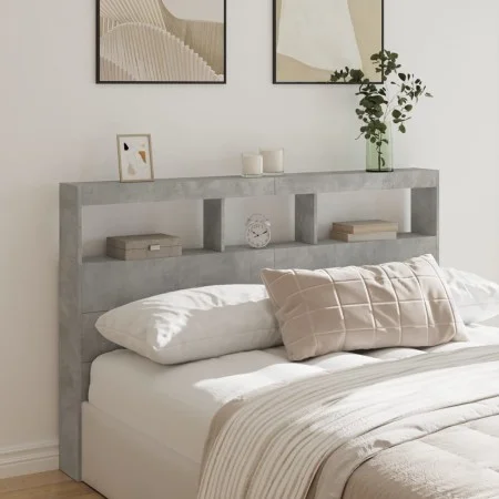 Concrete gray bed headboard with LED light 160x17x102 cm by vidaXL, Headboards and footboards - Ref: Foro24-839206, Price: 91...