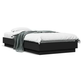 Black engineered wood bed frame 75x190 cm by vidaXL, Beds and slatted bases - Ref: Foro24-839638, Price: 82,15 €, Discount: %