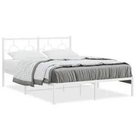 Metal bed frame with white headboard 140x190 cm by vidaXL, Beds and slatted bases - Ref: Foro24-376275, Price: 97,96 €, Disco...